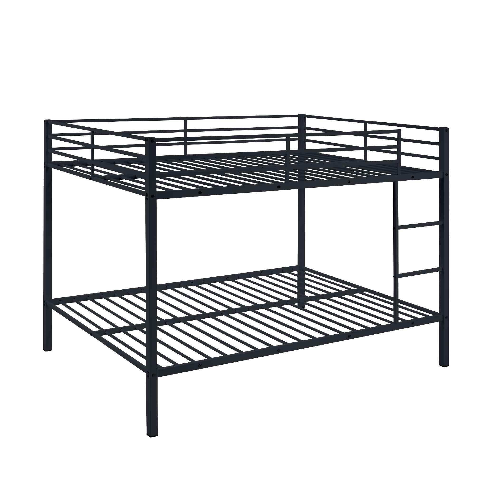 Full Over Full Bunk Bed, Heavy Duty Metal Bunk Bed Frame With Built-in Ladder And Safety Guard Rail, Low Metal Bunk Bed Frame For Kids, No Boxspring Required, For Small Spaces, Black_voghion.com